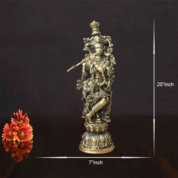 A Pure Brass Krishna Idol For Home Decor , Pooja Room , Temple & Office.